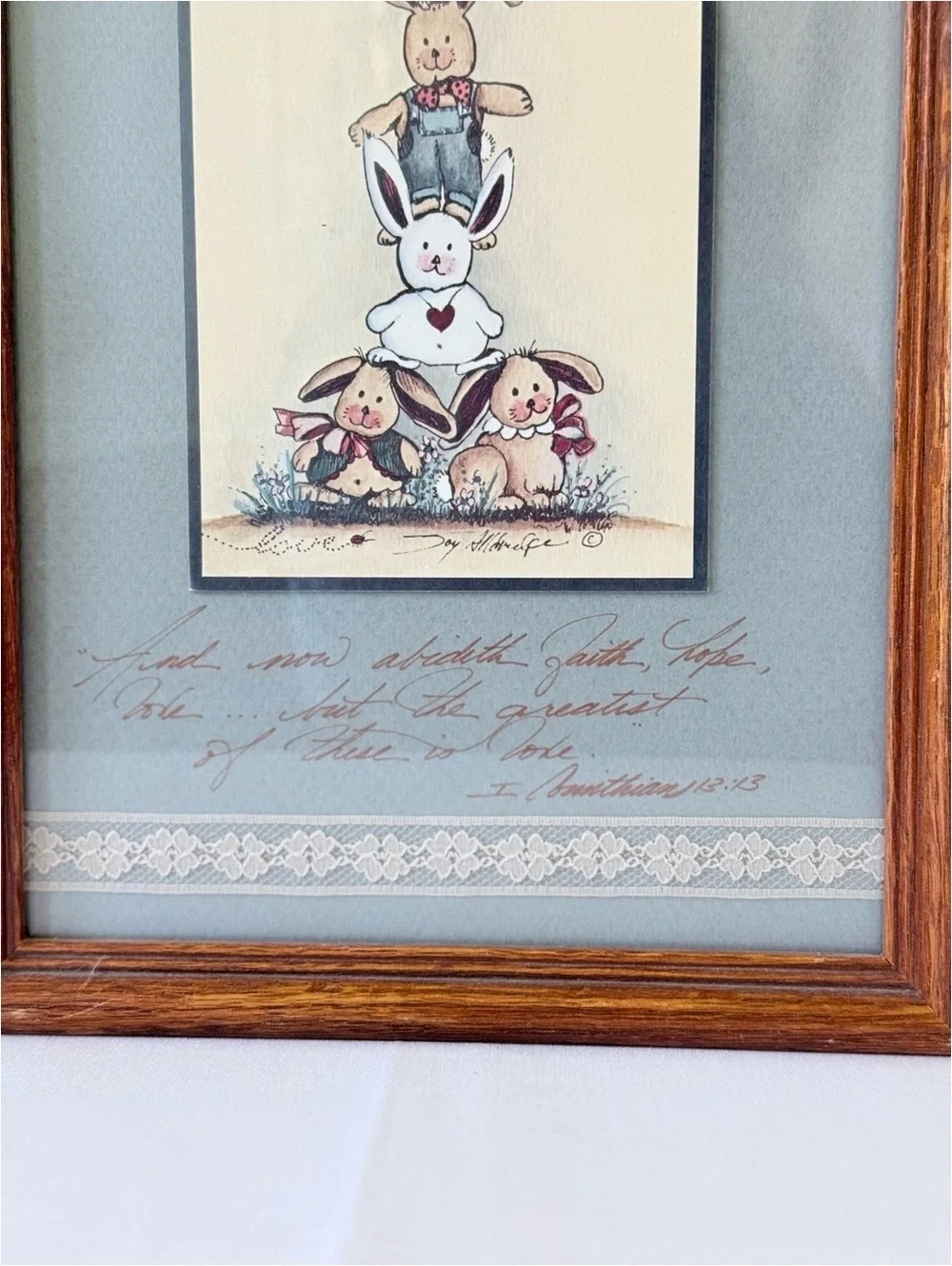 Vintage Christian Bunny Wall Art | 1 Corinthians 13:13 | Nursery Decor